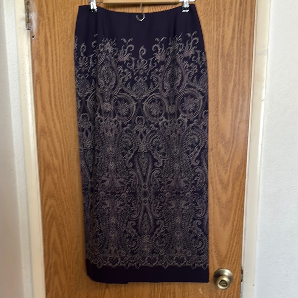 Vintage 90s Talbots Wool Silk Printed Maxi Skirt Purple Cottagecore Luxury Sz 10